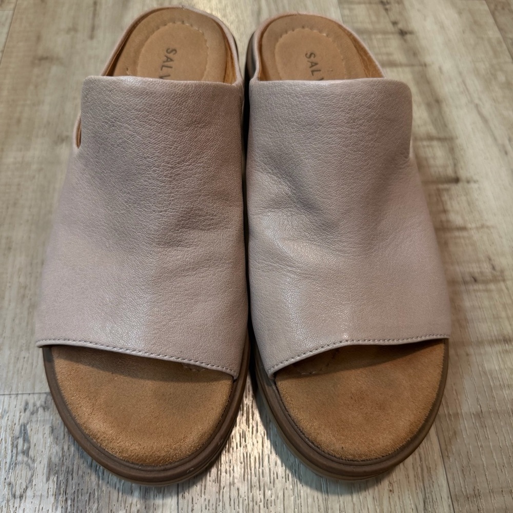 Salvia Harper Leather Platform Lug Sole Sandals 38 Chunky Slide Slip On Mule - Picture 2 of 9
